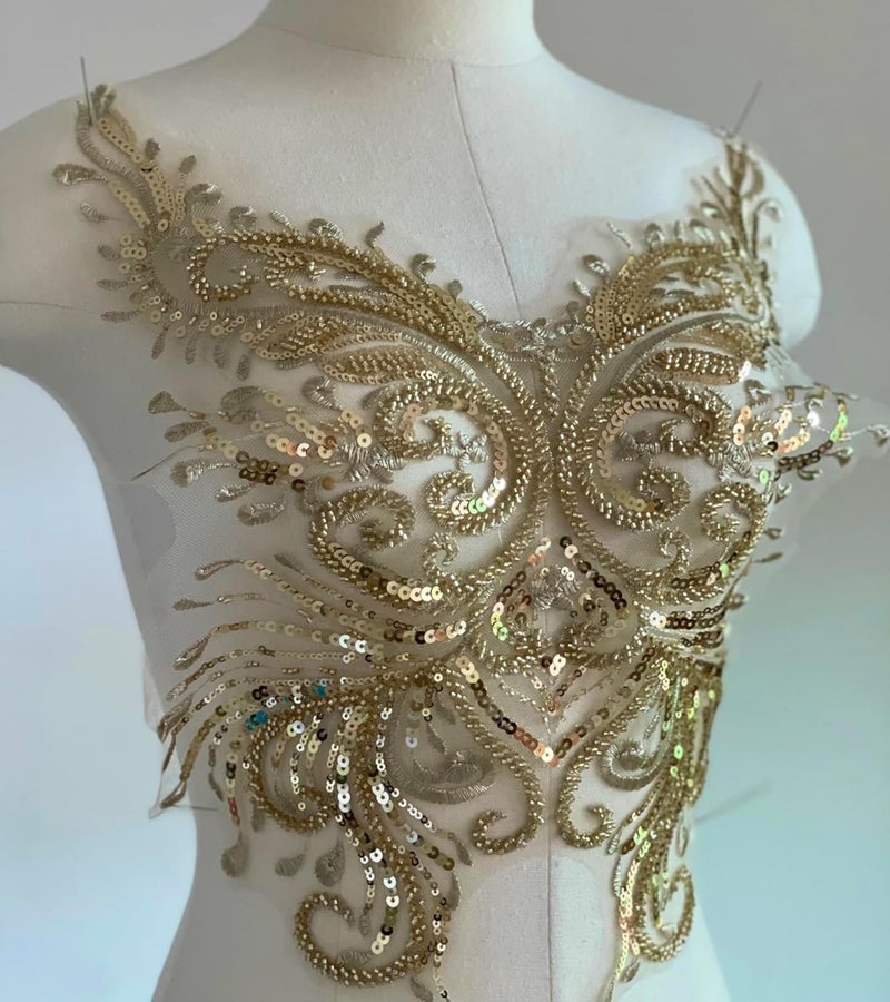 JRYYR Sequin Applique, Gold Appliques, DIY Accessories Applique Patch, Beaded Appliques for Dresses, Dancewear, Evening Gowns, Apparel and More. (Gold) - Image 4